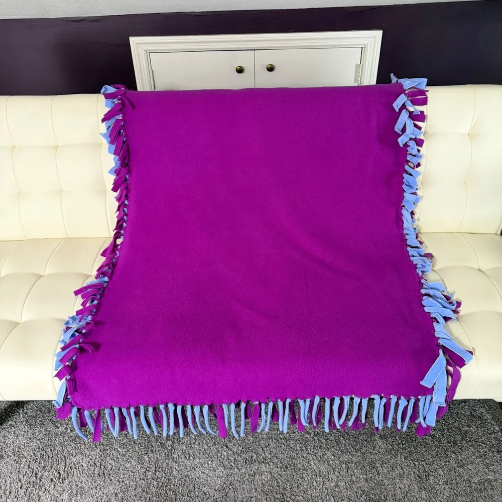 Vintage Disney Lady and the Tramp Blanket Fleece Fringe Purple Pink‎ 37 x 50.5